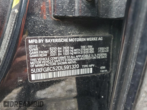 2013 BMW X6 xDrive50i z VIN 5UXFG8C52DL591320, wystawiony jako Copart lot #55245075 z przebiegiem Nie podano mil oraz Szkoda całkowita • Salvage title. Historia ofert i sprzedaży dostępna na DreamBid. Obrazek 13.