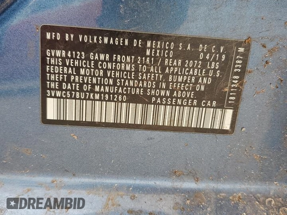 2019 Volkswagen Jetta S с VIN 3VWC57BU7KM191260, выставлен на аукционе Copart как лот 52192645 с пробегом 105 293 миль миль и Списание • Salvage title. История ставок и продаж доступна на DreamBid. Изображение 12.