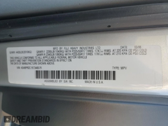 2006 Subaru Legacy Outback Limited with VIN 4S4BP62C167348576, listed as a Copart auction lot 50183095 with 141,671 mi miles and Salvage title. Bid and sale history available at DreamBid. Image 14.