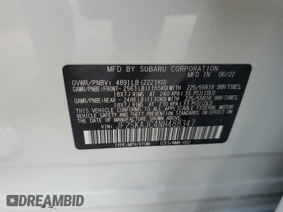 2022 Subaru Forester Sport with VIN JF2SKAJC4NH488347, listed as a Copart auction lot 41828235 with 64,293 mi miles and Salvage Title. Bid and sale history available at carsss.com. Image 13.