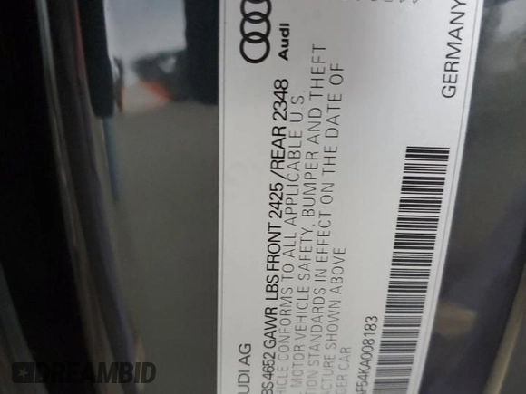 2019 Audi A5 Premium Plus with VIN WAUTNAF54KA008183, listed as a Copart auction lot 50423625 with 50,476 mi miles and Salvage Title. Bid and sale history available at DreamBid. Image 12.