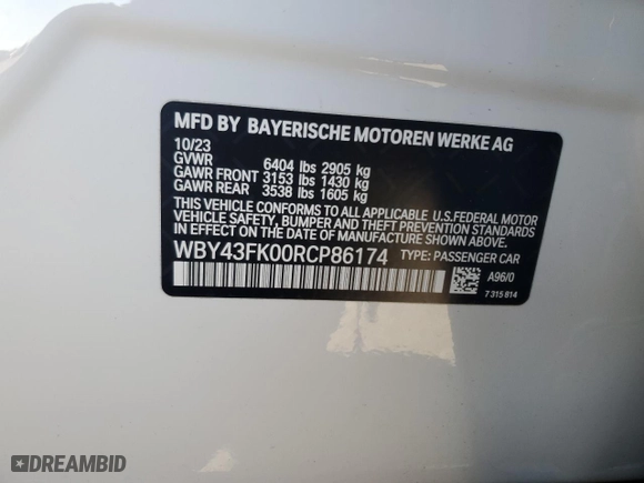 2024 BMW i5 M60 with VIN WBY43FK00RCP86174, listed as a Copart auction lot 45522685 with NaN miles and Salvage Title. Bid and sale history available at carsss.com. Image 13.