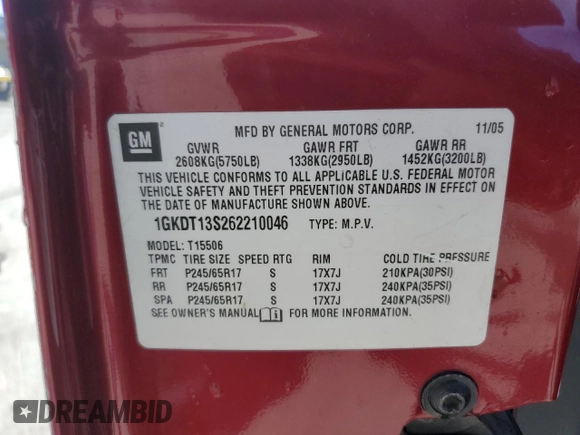 2006 GMC Envoy SLE z VIN 1GKDT13S262210046, wystawiony jako Copart lot #49335595 z przebiegiem 292 940 mil mil oraz Szkoda całkowita • Salvage title. Historia ofert i sprzedaży dostępna na DreamBid. Obrazek 14.