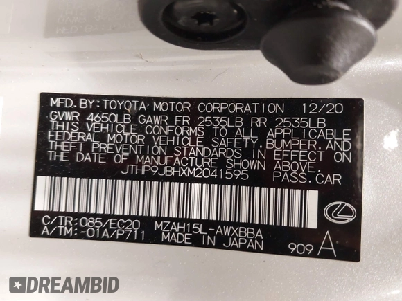 2021 Lexus UX 250h z VIN JTHP9JBHXM2041595, wystawiony jako IAAI lot #41046223 z przebiegiem 27 773 mil mil oraz . Historia ofert i sprzedaży dostępna na DreamBid. Obrazek 9.
