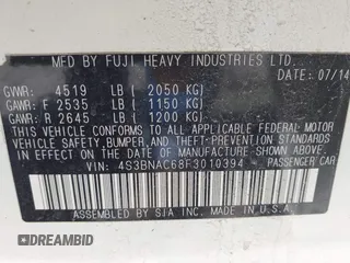 2015 Subaru Legacy Premium with VIN 4S3BNAC68F3010394, listed as a IAAI auction lot 41962654 with 169,872 mi miles and . Bid and sale history available at DreamBid. Image 9.