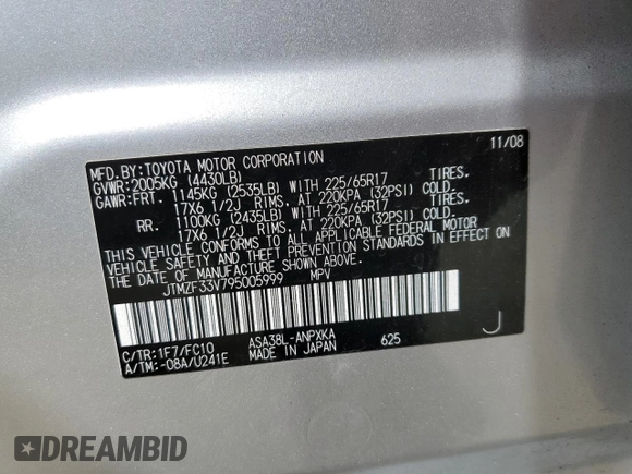 2009 Toyota RAV4 with VIN JTMZF33V795005999, listed as a Copart auction lot 53511085 with 85,100 mi miles and Salvage Title. Bid and sale history available at carsss.com. Image 13.