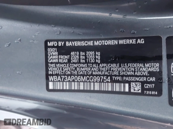 2021 BMW 4 Series 430i xDrive z VIN WBA73AP06MCG99754, wystawiony jako IAAI lot #41952324 z przebiegiem 31 031 mil mil oraz . Historia ofert i sprzedaży dostępna na DreamBid. Obrazek 9.