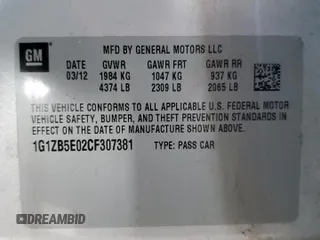 2012 Chevrolet Malibu 1LS with VIN 1G1ZB5E02CF307381, listed as a Copart auction lot 51703315 with 40,252 mi miles and Salvage Title. Bid and sale history available at DreamBid. Image 14.