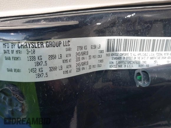 2010 Jeep Grand Cherokee Limited with VIN 1J4RR5GT6AC147699, listed as a IAAI auction lot 42118353 with 212,961 mi miles and . Bid and sale history available at DreamBid. Image 9.