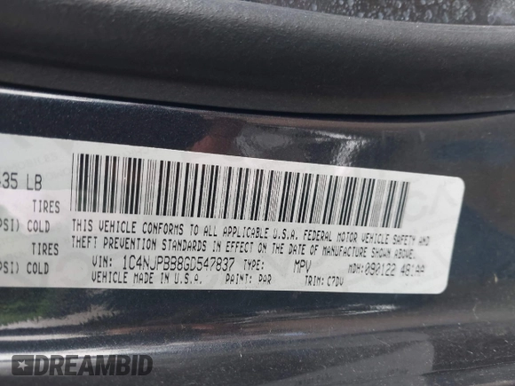 2016 Jeep Patriot Sport with VIN 1C4NJPBB8GD547837, listed as a IAAI auction lot 41556247 with 96,304 mi miles and . Bid and sale history available at carsss.com. Image 9.