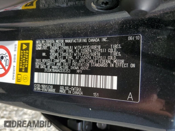 2010 Lexus RX 350 z VIN 2T2ZK1BA8AC035353, wystawiony jako Copart lot #59633675 z przebiegiem 153 762 mil mil oraz Czysty tytuł • Clean title. Historia ofert i sprzedaży dostępna na DreamBid. Obrazek 13.
