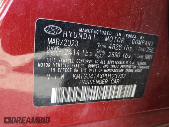 2023 Genesis G70 2.0T with VIN KMTG34TAXPU123732, listed as a Copart auction lot 56509935 with 39,333 mi miles and Salvage title. Bid and sale history available at DreamBid. Image 12.