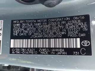 2016 Toyota Prius Four with VIN JTDKARFU9G3024102, listed as a IAAI auction lot 41503706 with 51,286 mi miles. Bid and sale history available at carsss.com. Image 9.