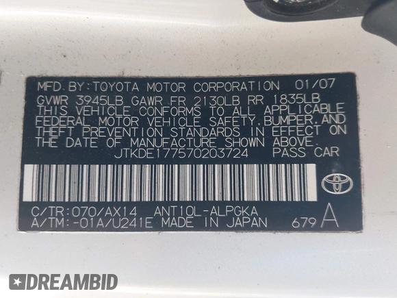 2007 Scion tC Spec с VIN JTKDE177570203724, выставлен на аукционе IAAI как лот 42415264 с пробегом 210 185 миль миль и . История ставок и продаж доступна на DreamBid. Изображение 9.