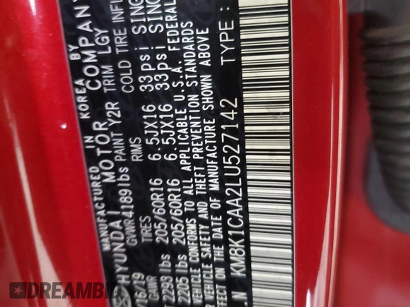 2020 Hyundai Kona SE with VIN KM8K1CAA2LU527142, listed as a Copart auction lot 48918365 with 77,211 mi miles and Salvage Title. Bid and sale history available at carsss.com. Image 14.