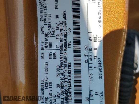2019 Ford Ranger XL z VIN 1FTER4FH4KLA52782, wystawiony jako Copart lot #59225085 z przebiegiem 85 480 mil mil oraz Szkoda całkowita • Salvage title. Historia ofert i sprzedaży dostępna na DreamBid. Obrazek 12.