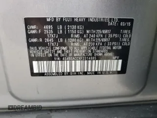 2015 Subaru Outback Premium z VIN 4S4BSACCXF3314885, wystawiony jako Copart lot #57954235 z przebiegiem 82 957 mil mil oraz Szkody całkowita. Historia ofert i sprzedaży dostępna na DreamBid. Obrazek 13.