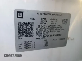 2020 Chevrolet Tahoe Commercial with VIN 1GNLCDEC1LR164217, listed as a Copart auction lot 88321485 with 88,094 mi miles and Salvage title. Bid and sale history available at DreamBid. Image 13.