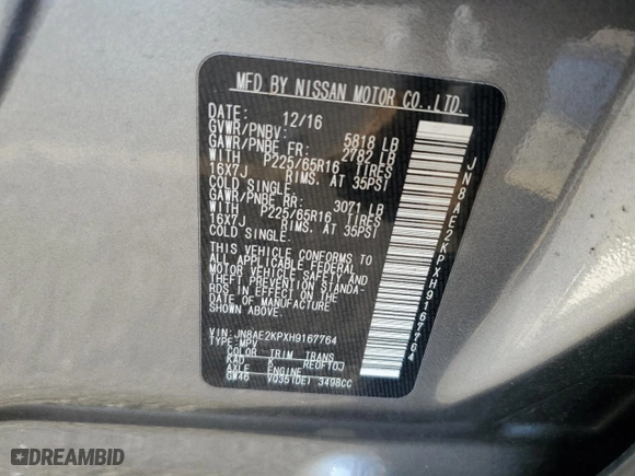 2017 Nissan Quest SV with VIN JN8AE2KPXH9167764, listed as a Copart auction lot 37974934 with 243,109 mi miles. Bid and sale history available at carsss.com. Image 13.