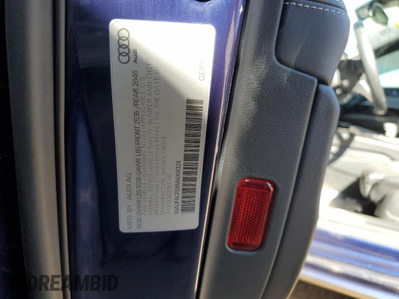 2021 Audi A5 Sportback S line Premium Plus with VIN WAUFACF5XMA004324, listed as a Copart auction lot 44579834 with 26,313 mi miles and . Bid and sale history available at DreamBid. Image 12.