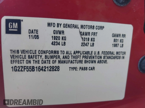 2006 Pontiac G6 1SV z VIN 1G2ZF55B164212828, wystawiony jako IAAI lot #41624532 z przebiegiem 115 263 mil mil oraz . Historia ofert i sprzedaży dostępna na DreamBid. Obrazek 9.
