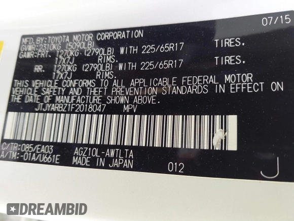 2015 Lexus NX 200t with VIN JTJYARBZ1F2018047, listed as a IAAI auction lot 41633876 with 154,396 mi miles. Bid and sale history available at carsss.com. Image 9.