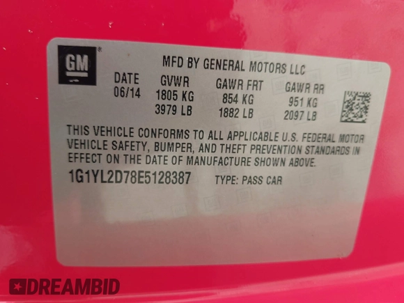2014 Chevrolet Corvette Z51 3LT with VIN 1G1YL2D78E5128387, listed as a IAAI auction lot 42372075 with 136,632 mi miles and . Bid and sale history available at DreamBid. Image 9.
