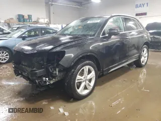 2020 Audi Q3 S line Premium with VIN WA1DECF33L1028387, listed as a Copart auction lot 46089625 with 49,297 mi miles and Salvage Title. Bid and sale history available at carsss.com. Image 1.