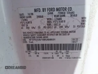 2009 Ford F-150 XL with VIN 1FTPX14V19KA68931, listed as a IAAI auction lot 42099582 with Not Provided miles. Bid and sale history available at carsss.com. Image 9.