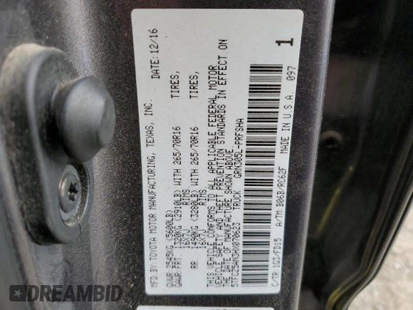 2017 Toyota Tacoma SR5 with VIN 5TFCZ5AN3HX070623, listed as a Copart auction lot 49602285 with 53,025 mi miles and Salvage title. Bid and sale history available at DreamBid. Image 13.