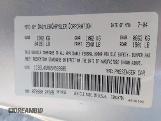 2005 Chrysler Sebring with VIN 1C3EL45RX5N502685, listed as a IAAI auction lot 41764508 with 161,690 mi miles and . Bid and sale history available at DreamBid. Image 9.