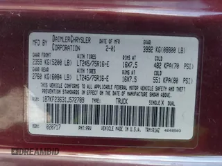 2001 Dodge Ram 2500 with VIN 1B7KF23631J572789, listed as a IAAI auction lot 41508578 with 275,662 mi miles. Bid and sale history available at carsss.com. Image 9.