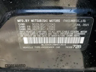 2021 Mitsubishi Mirage ES с VIN ML32AUHJXMH012614, выставлен на аукционе Copart как лот 60284465 с пробегом 8 446 миль миль и Списание • Salvage title. История ставок и продаж доступна на DreamBid. Изображение 12.
