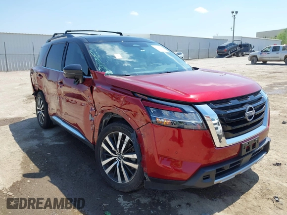 2023 Nissan Pathfinder Platinum with VIN 5N1DR3DK6PC210286, listed as a IAAI auction lot 42021775 with 48,482 mi miles and . Bid and sale history available at DreamBid. Image 1.