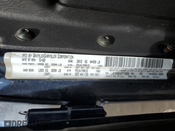 2002 Jeep Wrangler Sport z VIN 1J4FA49SX2P772609, wystawiony jako Copart lot #55893425 z przebiegiem 157 653 mil mil oraz Szkoda całkowita • Salvage title. Historia ofert i sprzedaży dostępna na DreamBid. Obrazek 13.