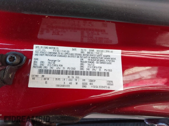 2014 Ford Focus SE with VIN 1FADP3F28EL179150, listed as a IAAI auction lot 41821710 with 147,756 mi miles and . Bid and sale history available at DreamBid. Image 9.