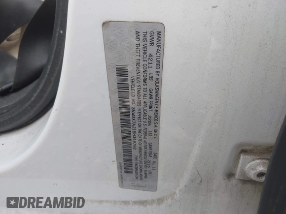2011 Volkswagen Jetta SE с VIN 3VWDX7AJ1BM349792, выставлен на аукционе IAAI как лот 42081276 с пробегом 219 824 миль миль и . История ставок и продаж доступна на DreamBid. Изображение 9.