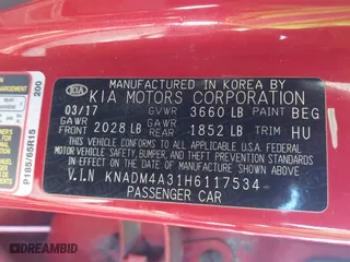 2017 Kia Rio LX with VIN KNADM4A31H6117534, listed as a IAAI auction lot 41623720 with 99,792 mi miles. Bid and sale history available at carsss.com. Image 9.