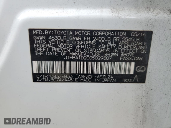 2016 Lexus IS 200t z VIN JTHBA1D20G5029307, wystawiony jako Copart lot #48191245 z przebiegiem 64 736 mil mil oraz Szkoda całkowita • Salvage title. Historia ofert i sprzedaży dostępna na DreamBid. Obrazek 12.