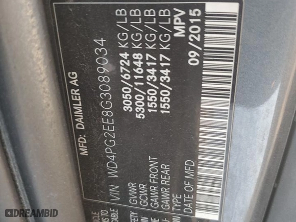 2016 Mercedes-Benz Metris Passenger Van with VIN WD4PG2EE8G3089034, listed as a Copart auction lot 72700064 with 110,674 mi miles and Salvage Title. Bid and sale history available at carsss.com. Image 15.