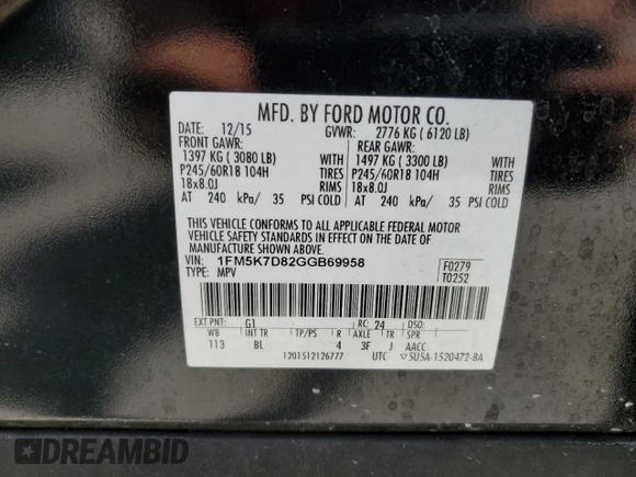 2016 Ford Explorer XLT with VIN 1FM5K7D82GGB69958, listed as a Copart auction lot 52939115 with 97,846 mi miles and Salvage Title. Bid and sale history available at carsss.com. Image 14.