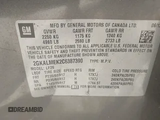 2012 GMC Terrain SLE-1 with VIN 2GKALMEK2C6387390, listed as a IAAI auction lot 42373877 with 125,611 mi miles and . Bid and sale history available at DreamBid. Image 9.