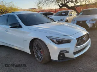 2018 Infiniti Q50 Red Sport 400 with VIN JN1FV7AP3JM461528, listed as a IAAI auction lot 41923190 with 91,500 mi miles and . Bid and sale history available at DreamBid. Image 1.