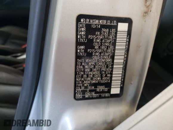 2015 Nissan Juke S with VIN JN8AF5MRXFT500414, listed as a Copart auction lot 53278615 with 147,059 mi miles and Salvage Title. Bid and sale history available at DreamBid. Image 13.