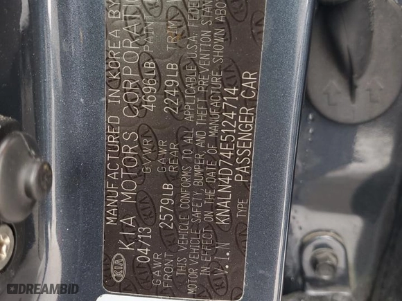 2014 Kia Cadenza Premium with VIN KNALN4D74E5124714, listed as a Copart auction lot 51262805 with 101,188 mi miles and Salvage Title. Bid and sale history available at carsss.com. Image 13.