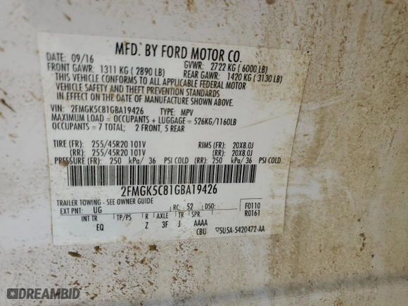 2016 Ford Flex SEL with VIN 2FMGK5C81GBA19426, listed as a Copart auction lot 49424985 with 114,505 mi miles and Salvage Title. Bid and sale history available at carsss.com. Image 13.