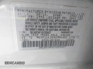 2014 Nissan Sentra SR with VIN 3N1AB7AP1EY209427, listed as a IAAI auction lot 41984513 with 146,529 mi miles and . Bid and sale history available at DreamBid. Image 9.