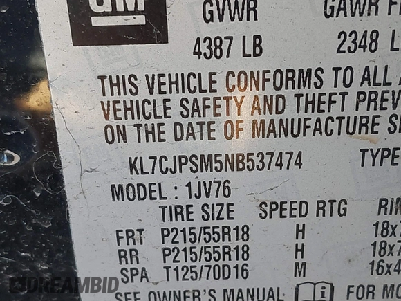2022 Chevrolet Trax LT with VIN KL7CJPSM5NB537474, listed as a IAAI auction lot 42050358 with 61,144 mi miles and . Bid and sale history available at DreamBid. Image 9.