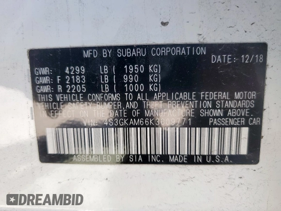 2019 Subaru Impreza Special Sports z VIN 4S3GKAM66K3609771, wystawiony jako Copart lot #52625925 z przebiegiem 105 569 mil mil oraz Szkoda całkowita • Salvage title. Historia ofert i sprzedaży dostępna na DreamBid. Obrazek 13.