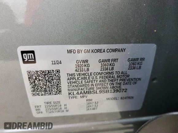2025 Buick Encore GX Preferred с VIN KL4AMBSL9SB139072, выставлен на аукционе Copart как лот 59272205 с пробегом 3 547 миль миль и Списание • Salvage title. История ставок и продаж доступна на DreamBid. Изображение 13.